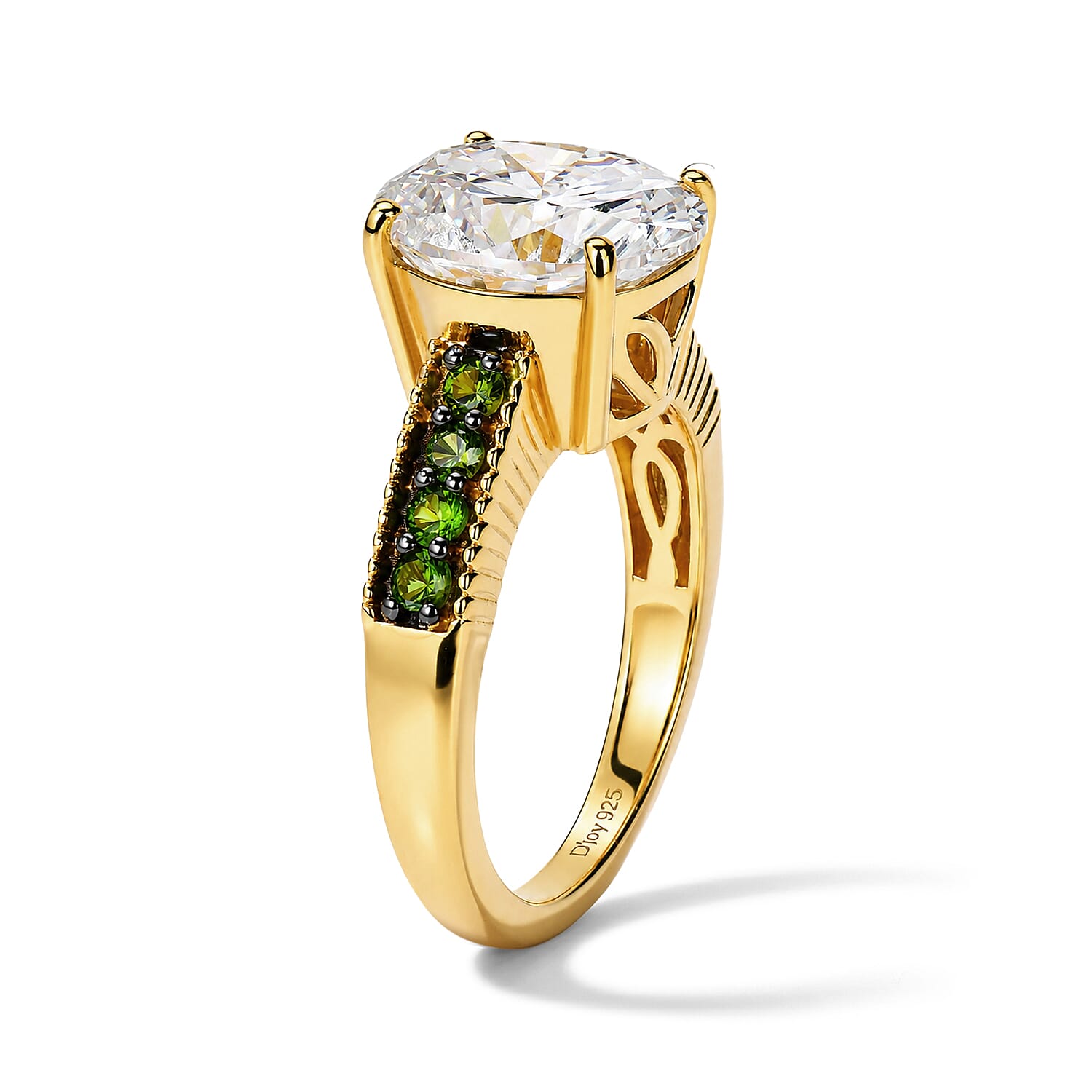 D'Joy Moissanite and Premium Chrome Diopside 4.15 ctw Ring in 18K Vermeil Yellow Gold Over Sterling Silver (Size 6.0)