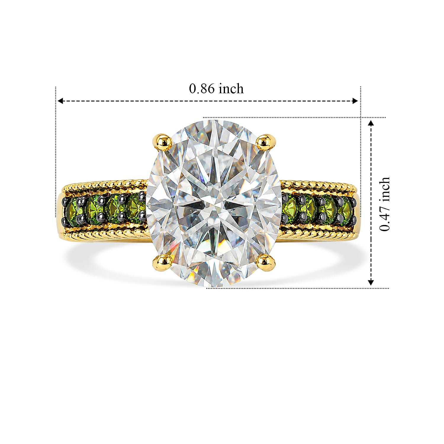 D'Joy Moissanite and Premium Chrome Diopside 4.15 ctw Ring in 18K Vermeil Yellow Gold Over Sterling Silver (Size 6.0)