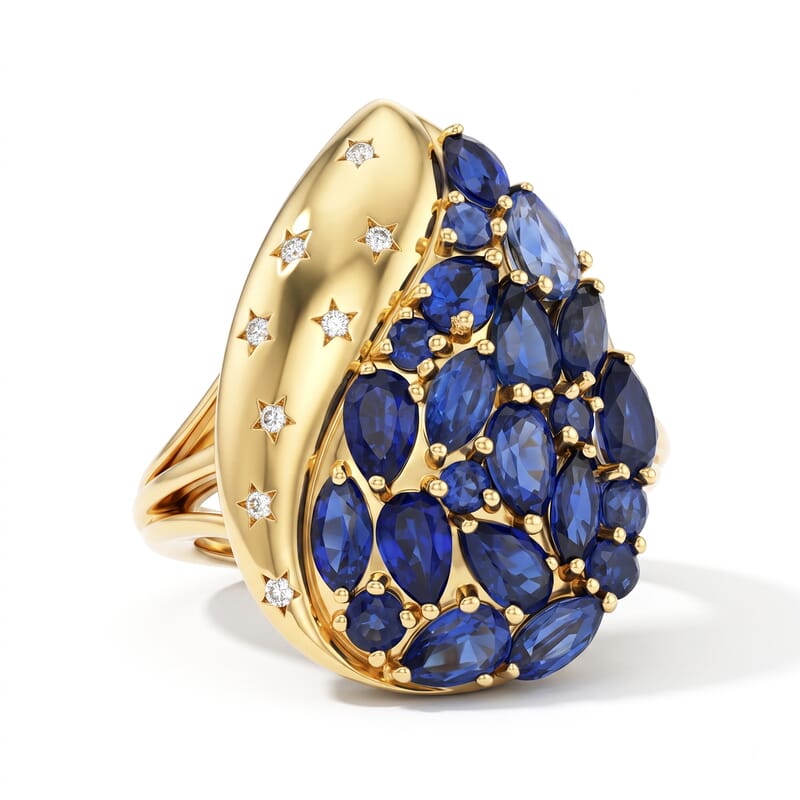 GP Celestial Dream Collection Premium Kashmir Kyanite and White Zircon 4.75 ctw Ring in 18K Vermeil Yellow Gold Over Sterling Silver (Size 5.0)