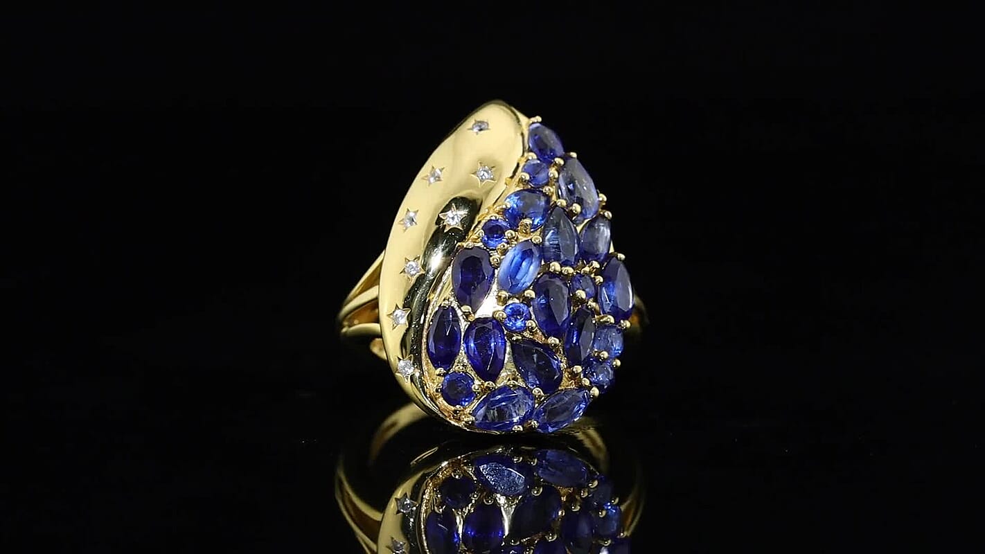 GP Premium Kashmir Kyanite, White Zircon Ring in 18K Vermeil YG Over Sterling Silver (Size 10.0) 3.90 ctw