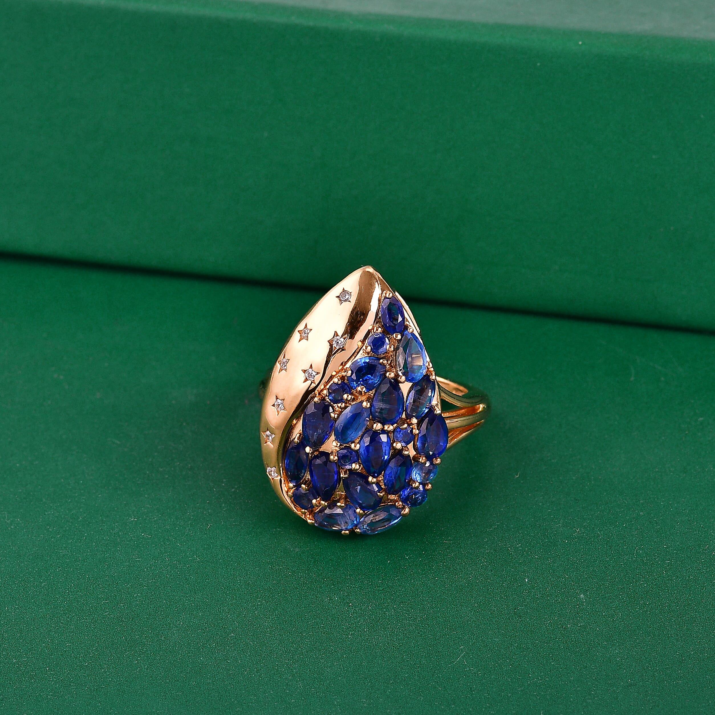 GP Celestial Dream Collection Premium Kashmir Kyanite and White Zircon 4.75 ctw Ring in 18K Vermeil Yellow Gold Over Sterling Silver (Size 5.0)