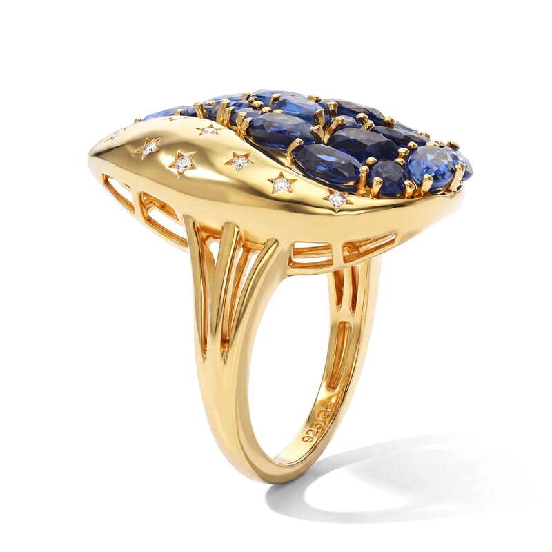 GP Celestial Dream Collection Premium Kashmir Kyanite and White Zircon 4.75 ctw Ring in 18K Vermeil Yellow Gold Over Sterling Silver (Size 5.0)