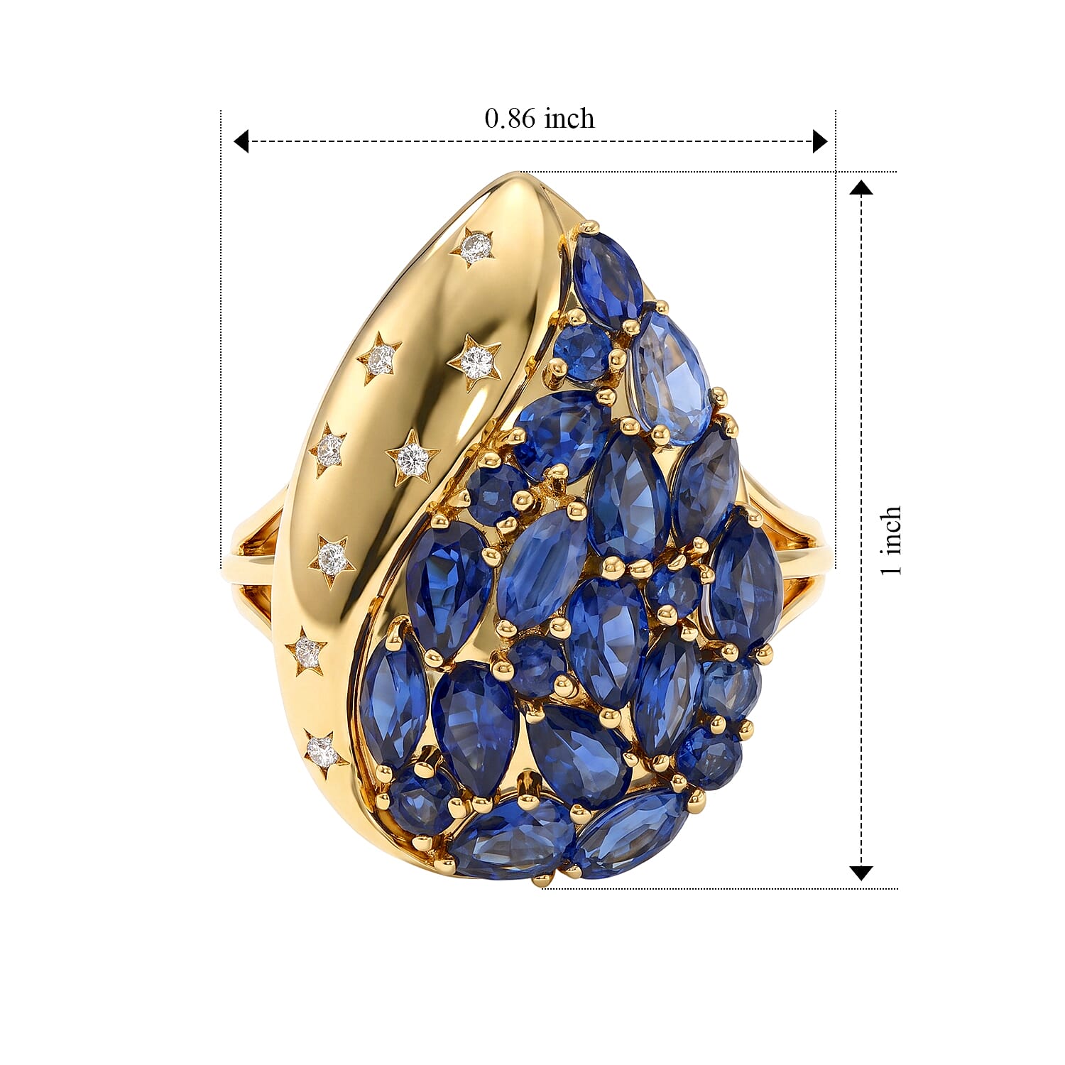 GP Celestial Dream Collection Premium Kashmir Kyanite and White Zircon 4.75 ctw Ring in 18K Vermeil Yellow Gold Over Sterling Silver (Size 5.0)