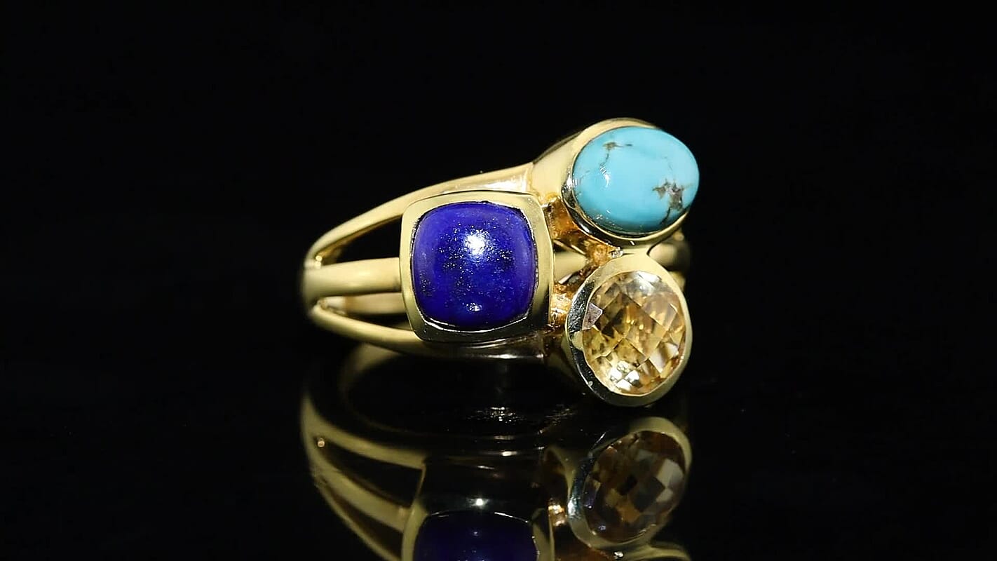 D''Joy Blue Moon Turquoise, Multi Gemstone Ring in 18K Vermeil YG Over Sterling Silver (Size 10.0) 4.35 ctw