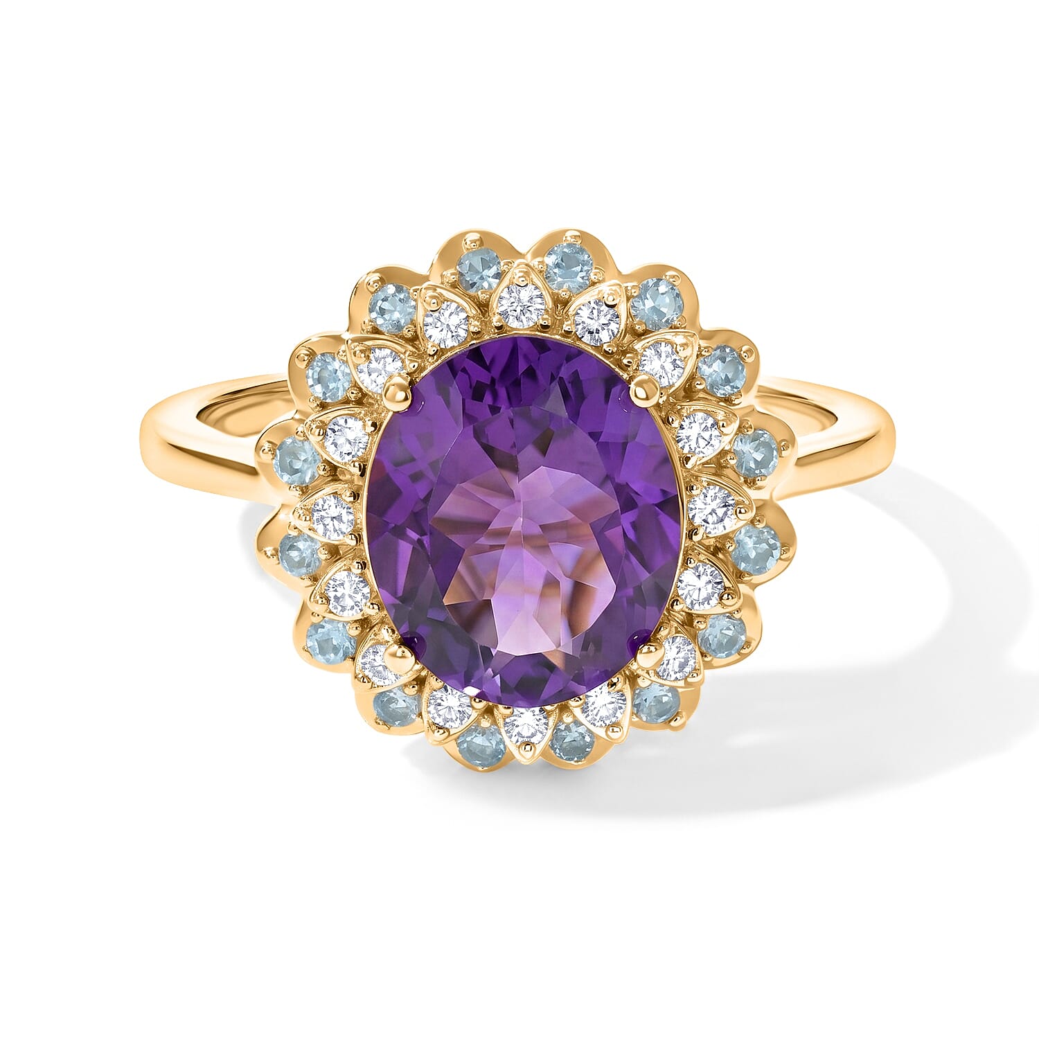 EverTrue African Amethyst and Multi Gemstone 5.00 ctw Astral Crown Halo Ring in 18K YG Plated (Size 6.0)