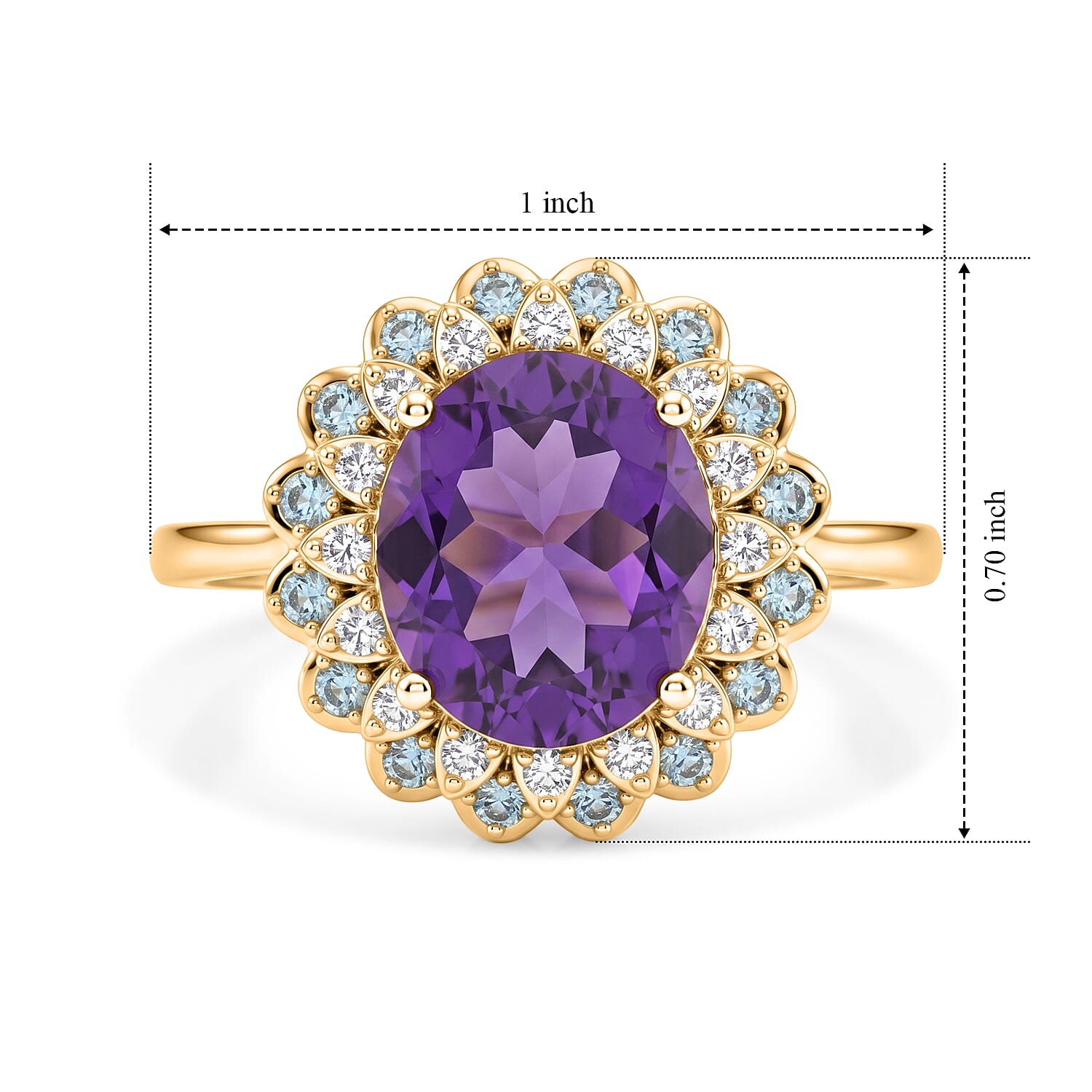 EverTrue African Amethyst and Multi Gemstone 5.00 ctw Astral Crown Halo Ring in 18K YG Plated (Size 6.0)
