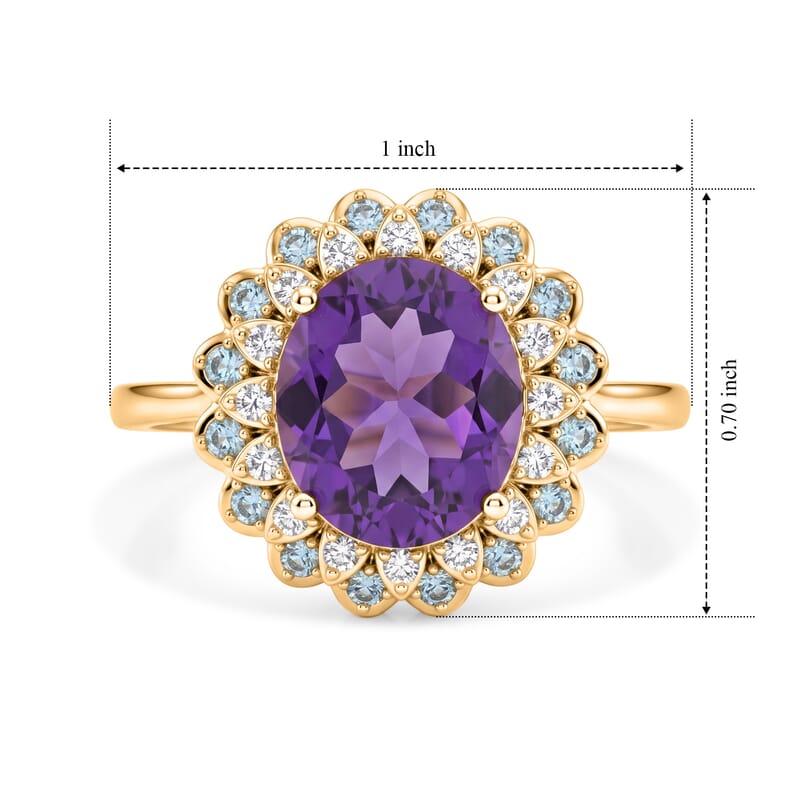 EverTrue African Amethyst and Multi Gemstone 5.00 ctw Astral Crown Halo Ring in 18K YG Plated (Size 6.0)