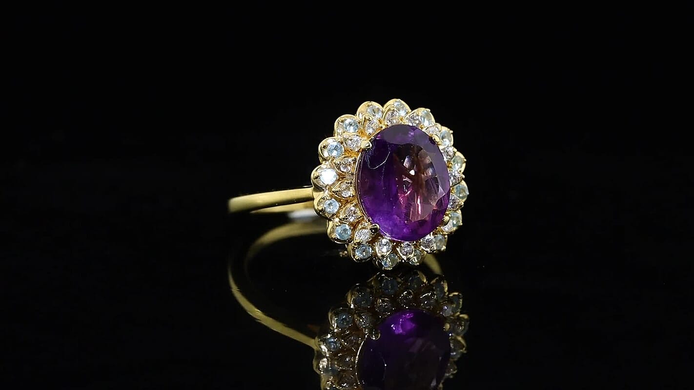 EverTrue African Amethyst and Multi Gemstone 5.00 ctw Ring in 18K YG Plated (Size 11.0)