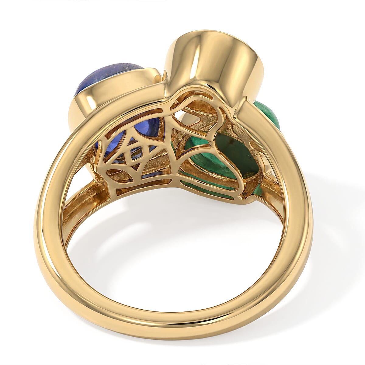 D'Joy Blue Moon Turquoise, Lapis Lazuli and Citrine 4.35 ctw Three Shores Ring in 18K Vermeil Yellow Gold Over Sterling Silver (Size 7.0)