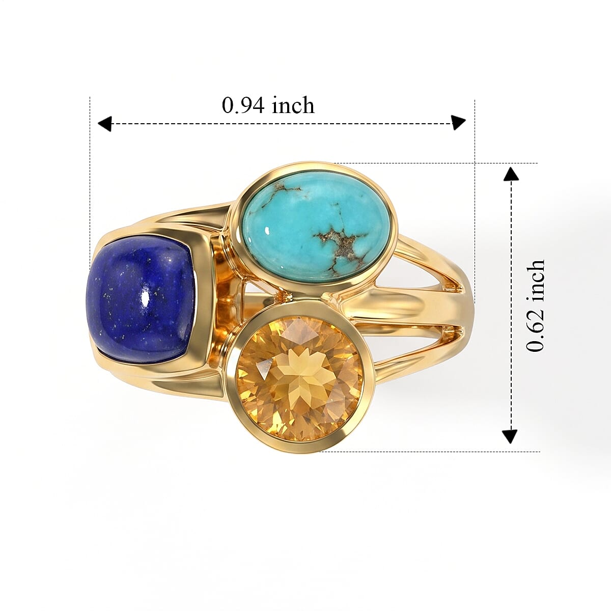 D'Joy Blue Moon Turquoise, Lapis Lazuli and Citrine 4.35 ctw Three Shores Ring in 18K Vermeil Yellow Gold Over Sterling Silver (Size 7.0)