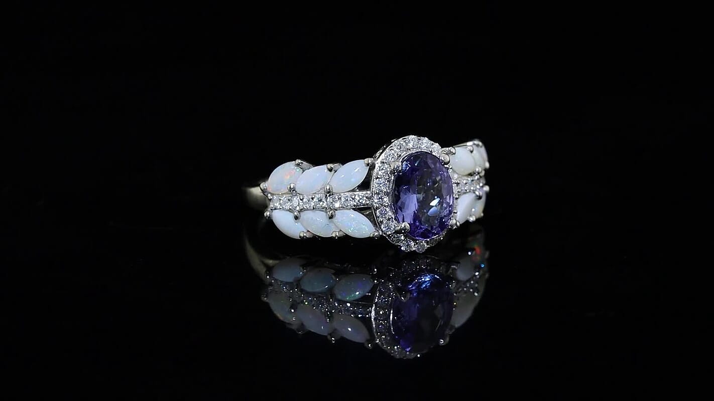 D''Joy Tanzanite and Multi Gemstone 1.90 ctw Ring in Rhodium Over Sterling Silver (Size 6.0)