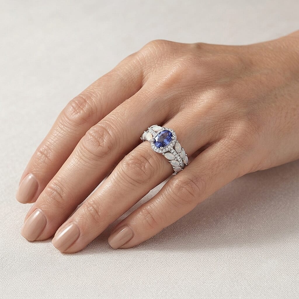 D'Joy Tanzanite and Multi Gemstone 1.90 ctw Ring in Rhodium Over Sterling Silver (Size 6.0)
