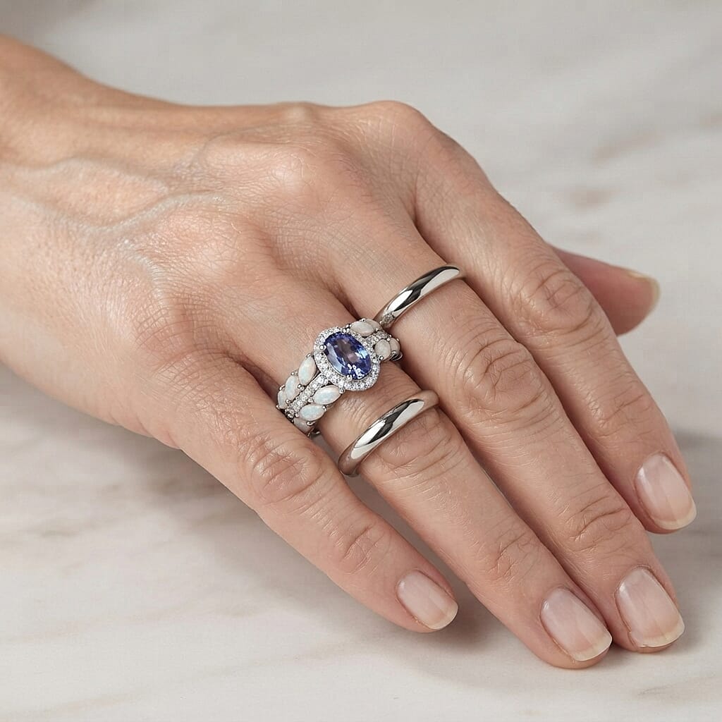 D'Joy Tanzanite and Multi Gemstone 1.90 ctw Ring in Rhodium Over Sterling Silver (Size 6.0)