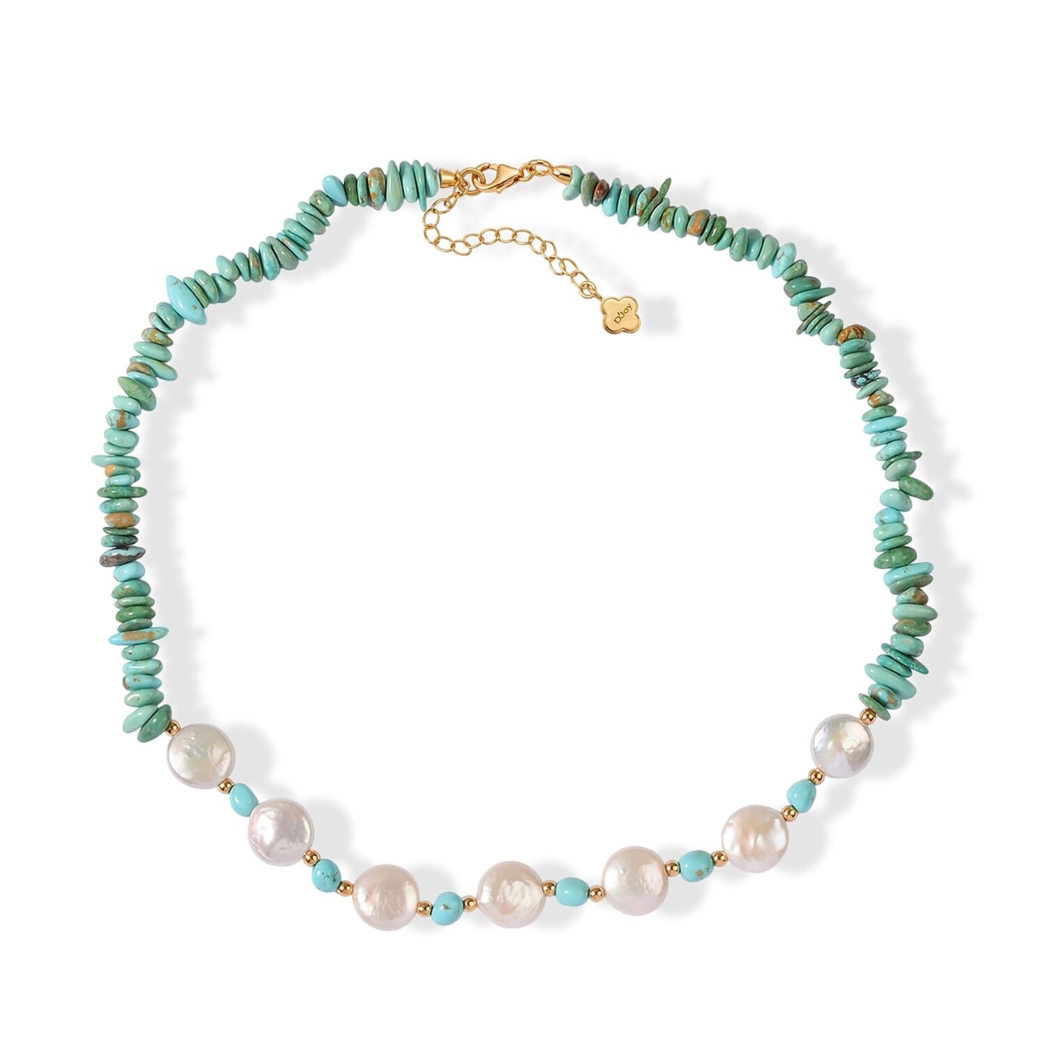 D'Joy Premium Sonoran Turquoise 80.00 ctw and Freshwater Pearl Graduation Necklace (18-20 Inches) in 18K Vermeil Yellow Gold Over Sterling Silver