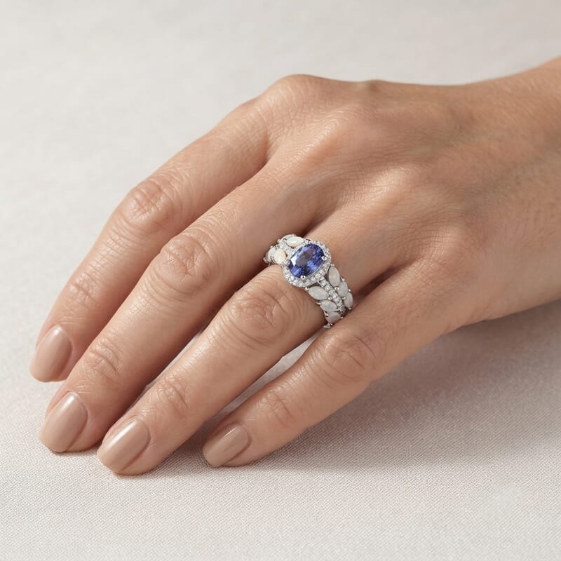 Doorbuster D'Joy Tanzanite and Multi Gemstone 1.90 ctw Blue Vine Ring in Rhodium Over Sterling Silver (Size 9.0)