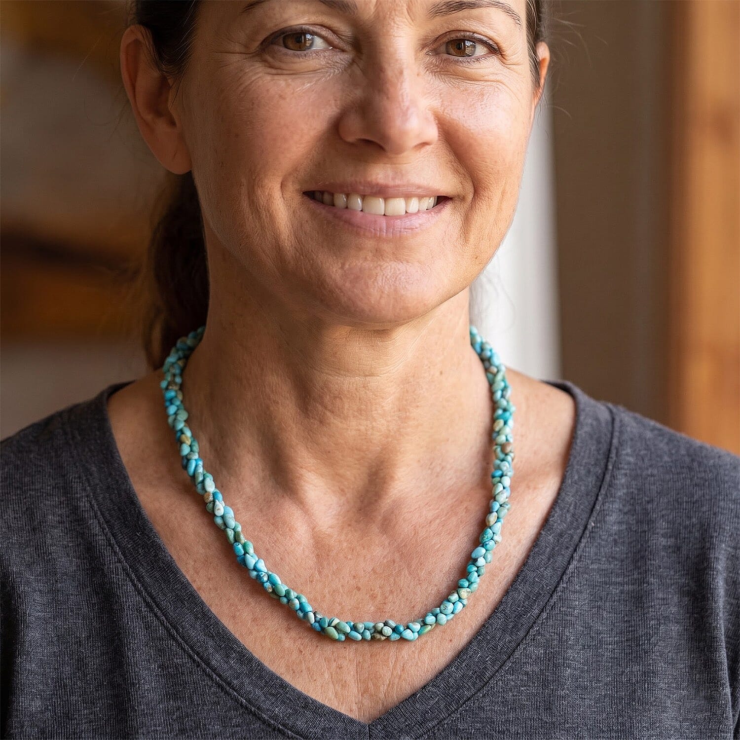 D'Joy Premium Sonoran Turquoise Graduation Necklace (18-20 Inches) in Rhodium Over Sterling Silver 135.00 ctw