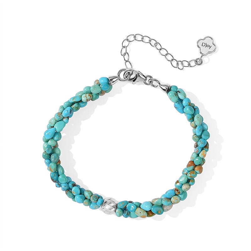 D'Joy Premium Sonoran Turquoise 35.00 ctw Bracelet in Rhodium Over Sterling Silver (7.25-9.25In)