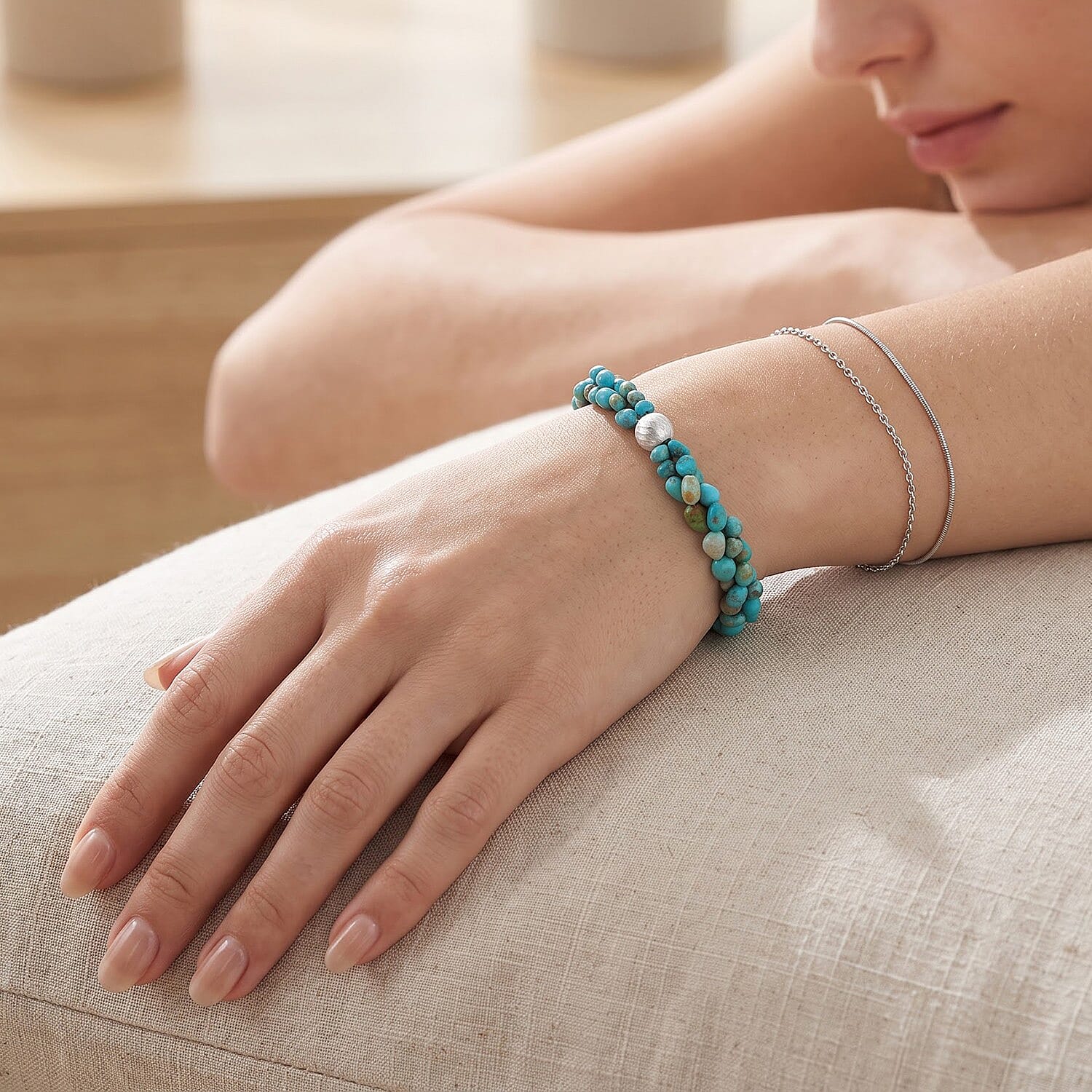 D'Joy Premium Sonoran Turquoise 35.00 ctw Bracelet in Rhodium Over Sterling Silver (7.25-9.25In)