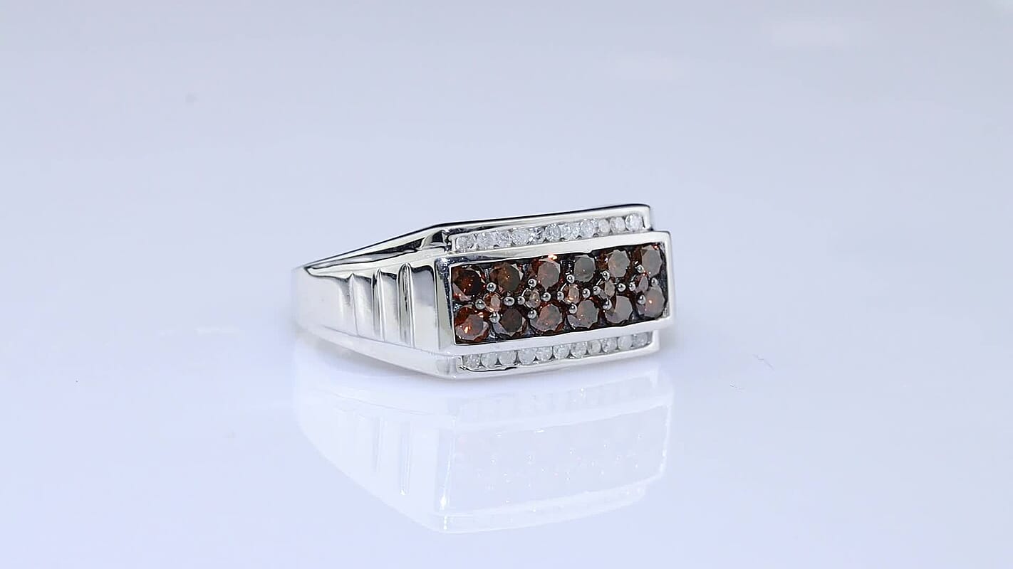 D'Joy Red and White Diamond 1.00 ctw Men''s Ring in Rhodium Over Sterling Silver (Size 10.0)