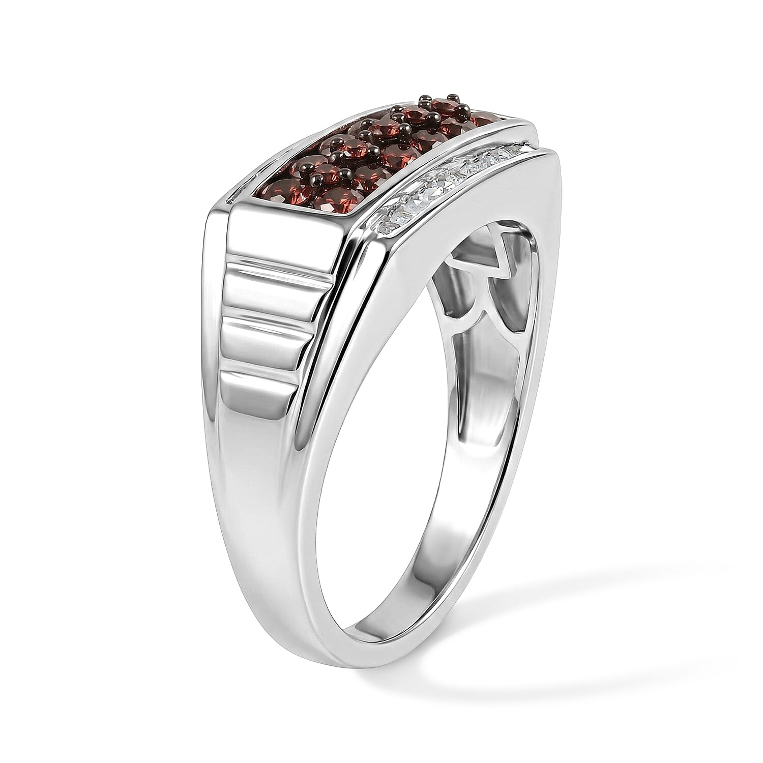 D'Joy Red and White Diamond 1.00 ctw Men's Ring in Rhodium Over Sterling Silver (Size 10.0)