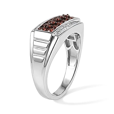 D'Joy Red and White Diamond 1.00 ctw Men's Ring in Rhodium Over Sterling Silver (Size 10.0)