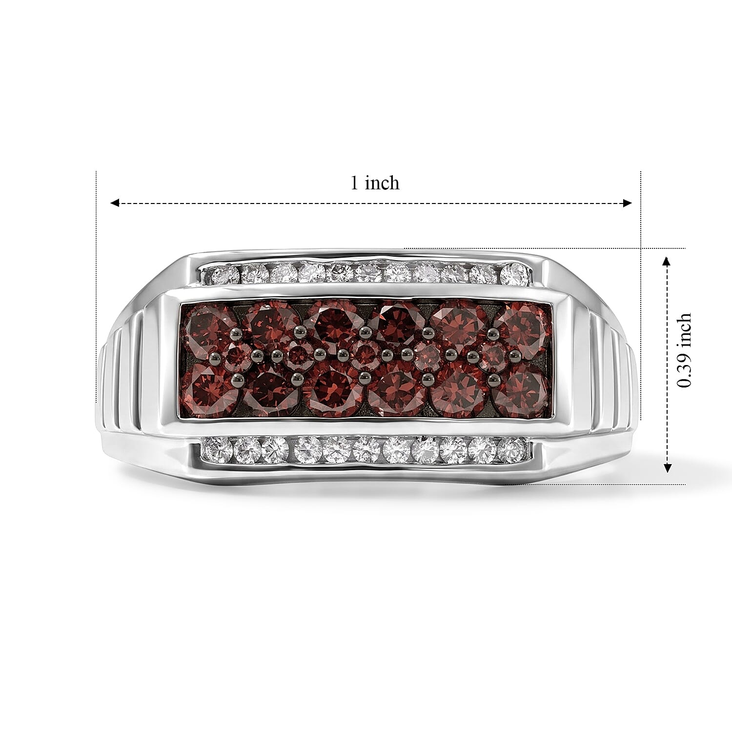 D'Joy Red and White Diamond 1.00 ctw Men's Ring in Rhodium Over Sterling Silver (Size 10.0)