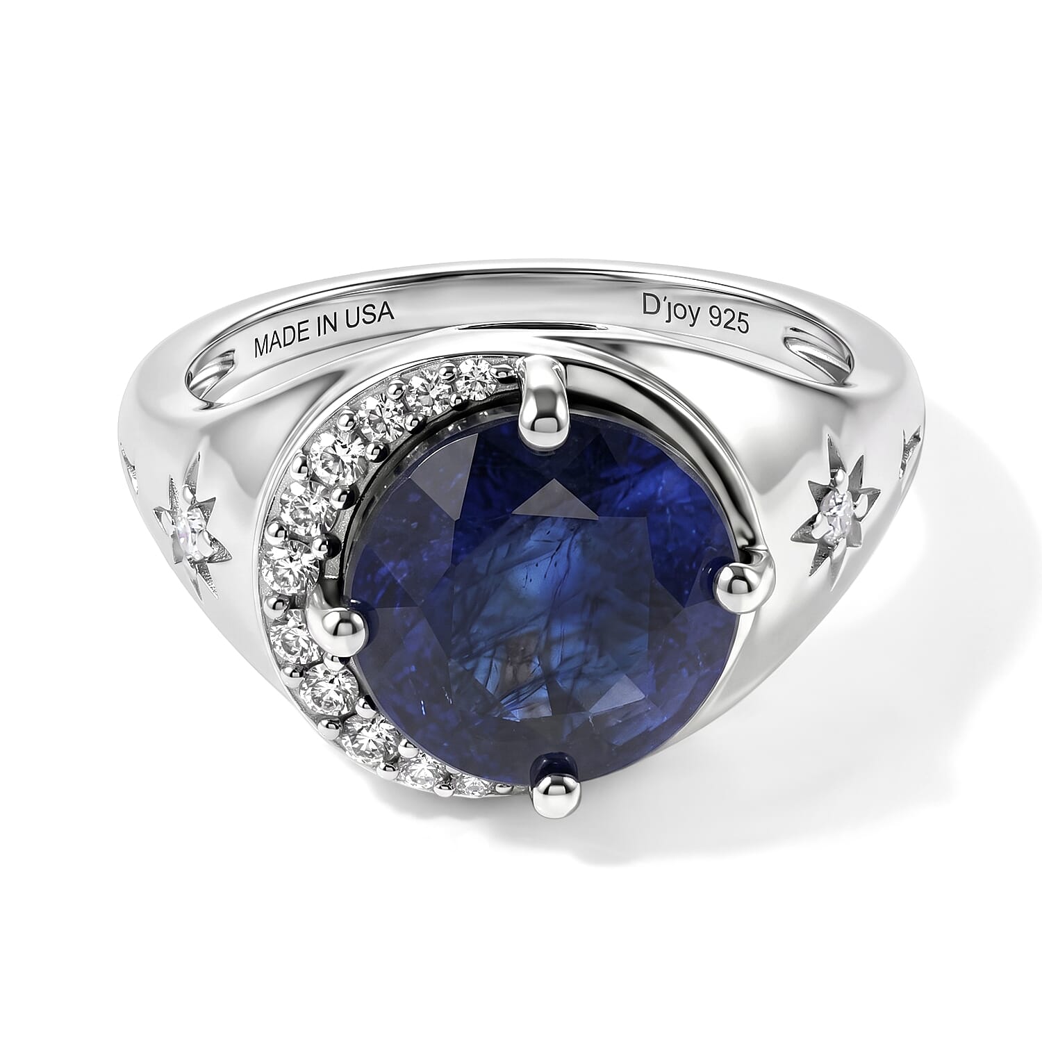 D'Joy Premium Masoala Sapphire(D) and Moissanite 6.10 ctw Midnight Eclipse Ring in Rhodium Over Sterling Silver (Size 6.0)