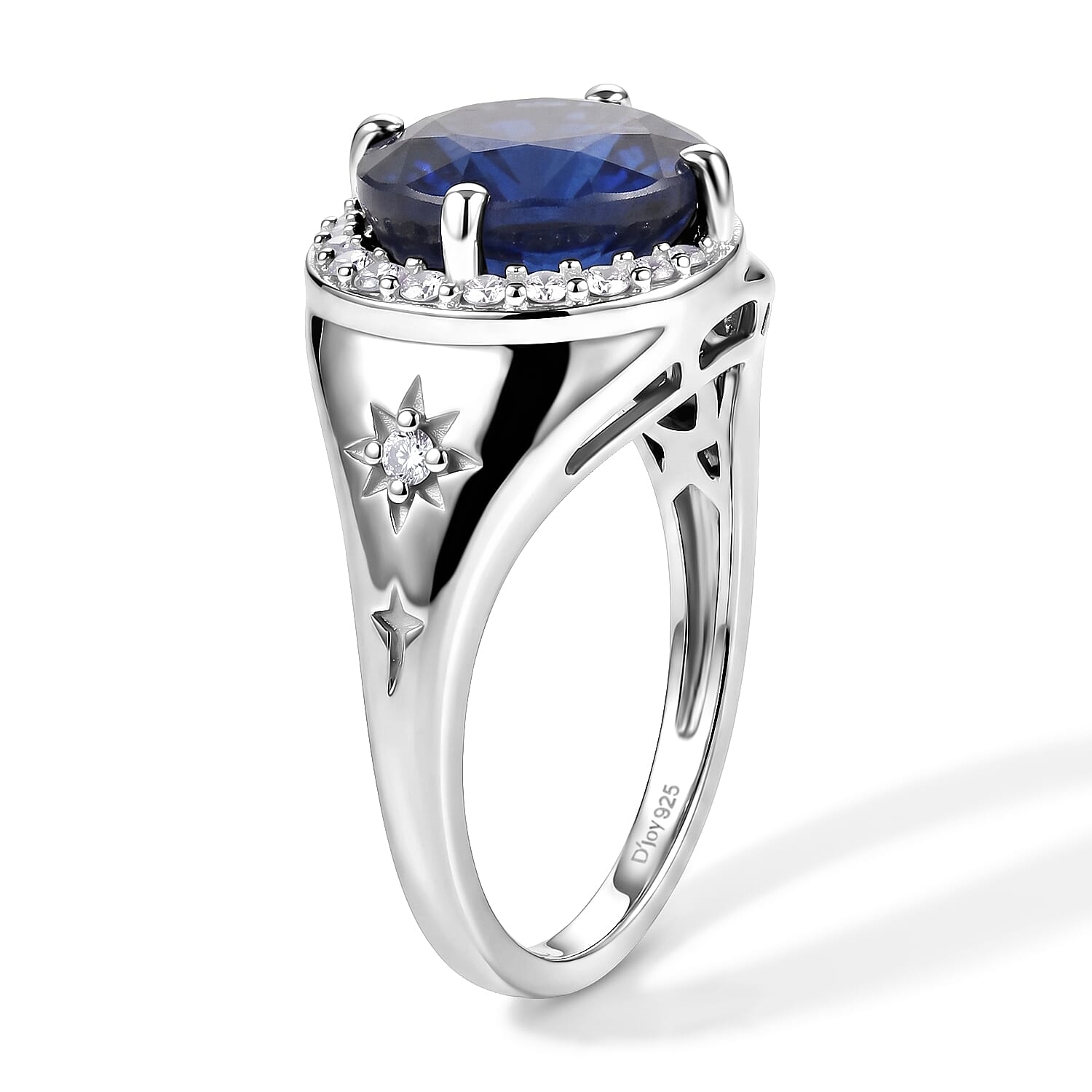 D'Joy Premium Masoala Sapphire(D) and Moissanite 6.10 ctw Midnight Eclipse Ring in Rhodium Over Sterling Silver (Size 6.0)