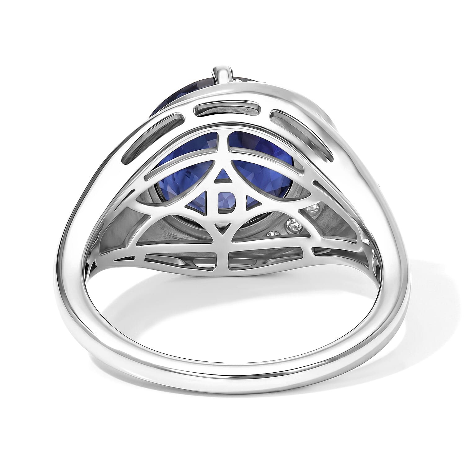 D'Joy Premium Masoala Sapphire(D) and Moissanite 6.10 ctw Midnight Eclipse Ring in Rhodium Over Sterling Silver (Size 6.0)
