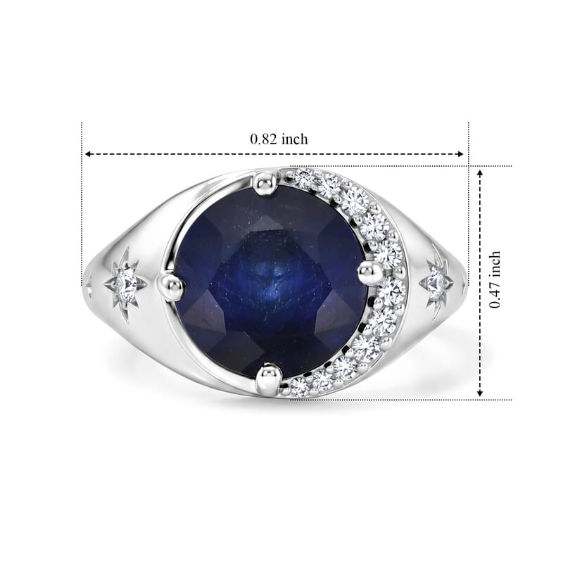 D'Joy Premium Masoala Sapphire(D) and Moissanite 6.10 ctw Midnight Eclipse Ring in Rhodium Over Sterling Silver (Size 6.0)