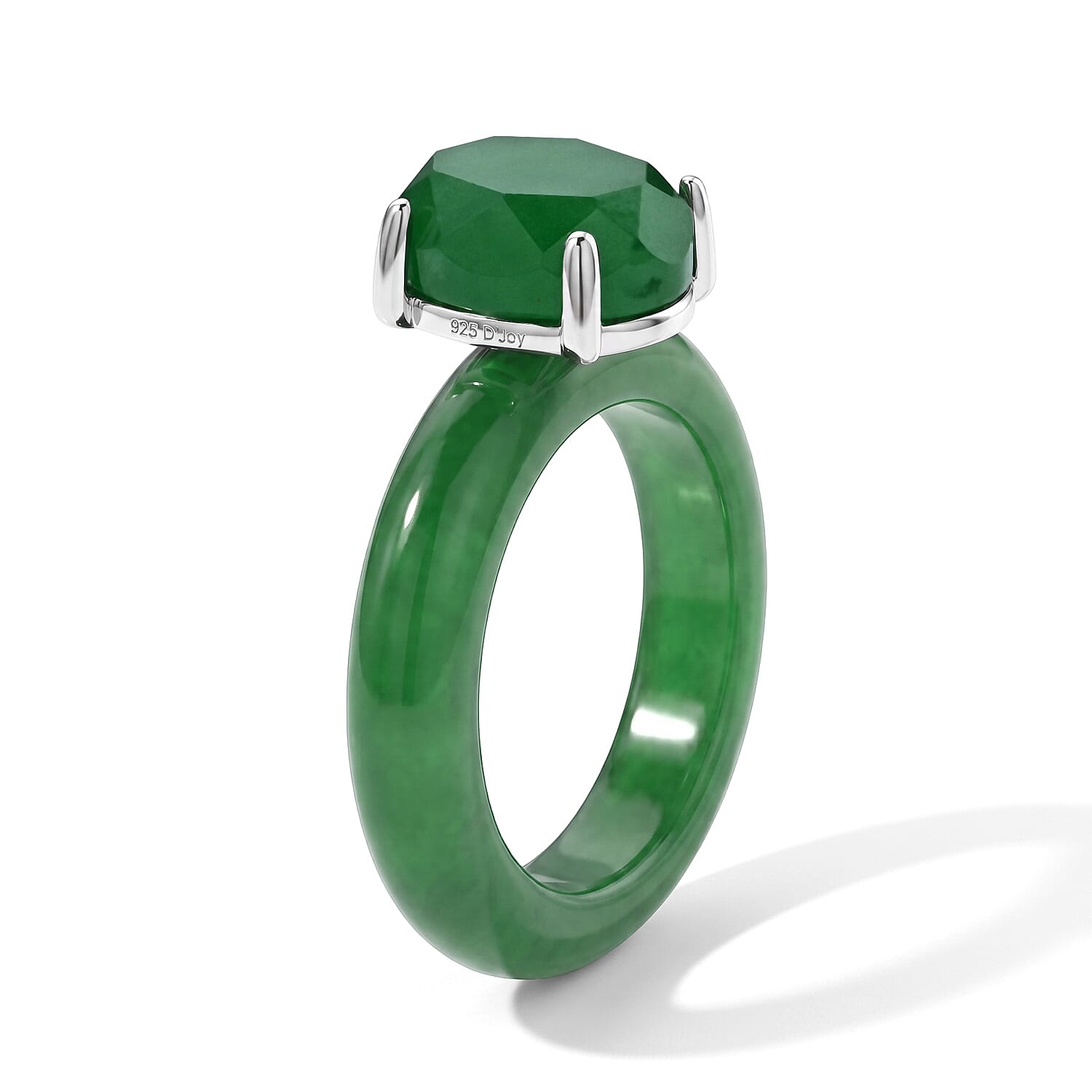 D'Joy Green Jade(D) 14.10 ctw Ring in Rhodium Over Sterling Silver (Size 5.0)