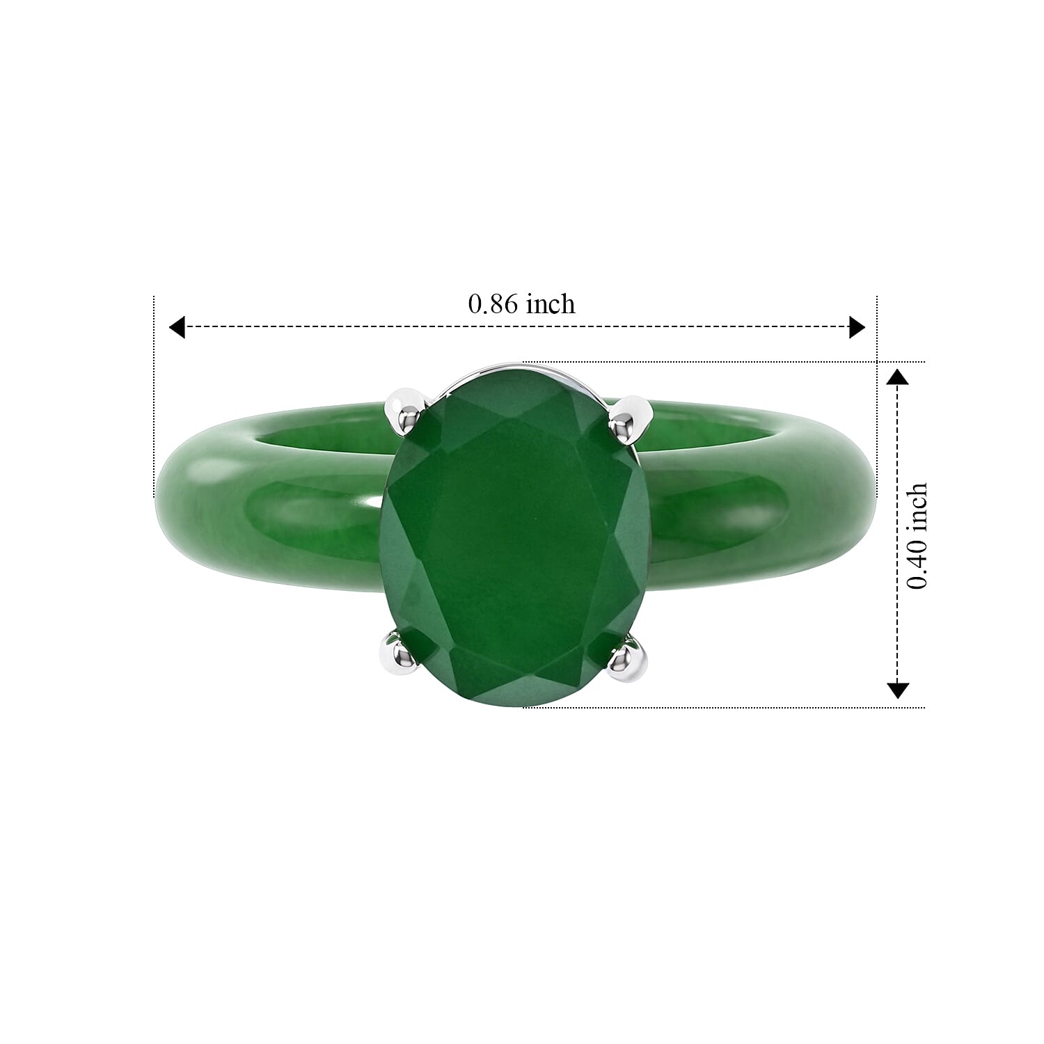 D'Joy Green Jade(D) 14.10 ctw Ring in Rhodium Over Sterling Silver (Size 5.0)