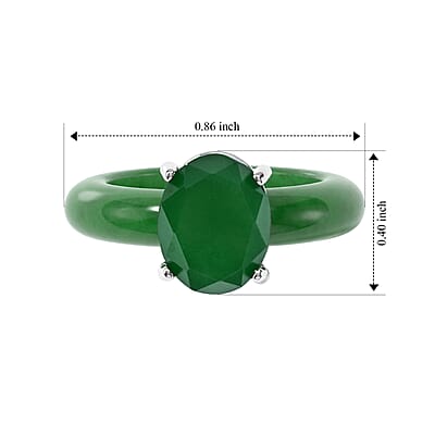 D'Joy Green Jade(D) 14.10 ctw Ring in Rhodium Over Sterling Silver (Size 5.0)