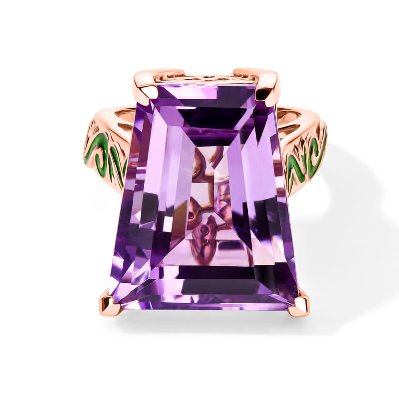 GP Art Nouveau Collection Premium Rose De France Amethyst 25.00 ctw Ring in 18K Vermeil Rose Gold Over Sterling Silver (Size 6.0)
