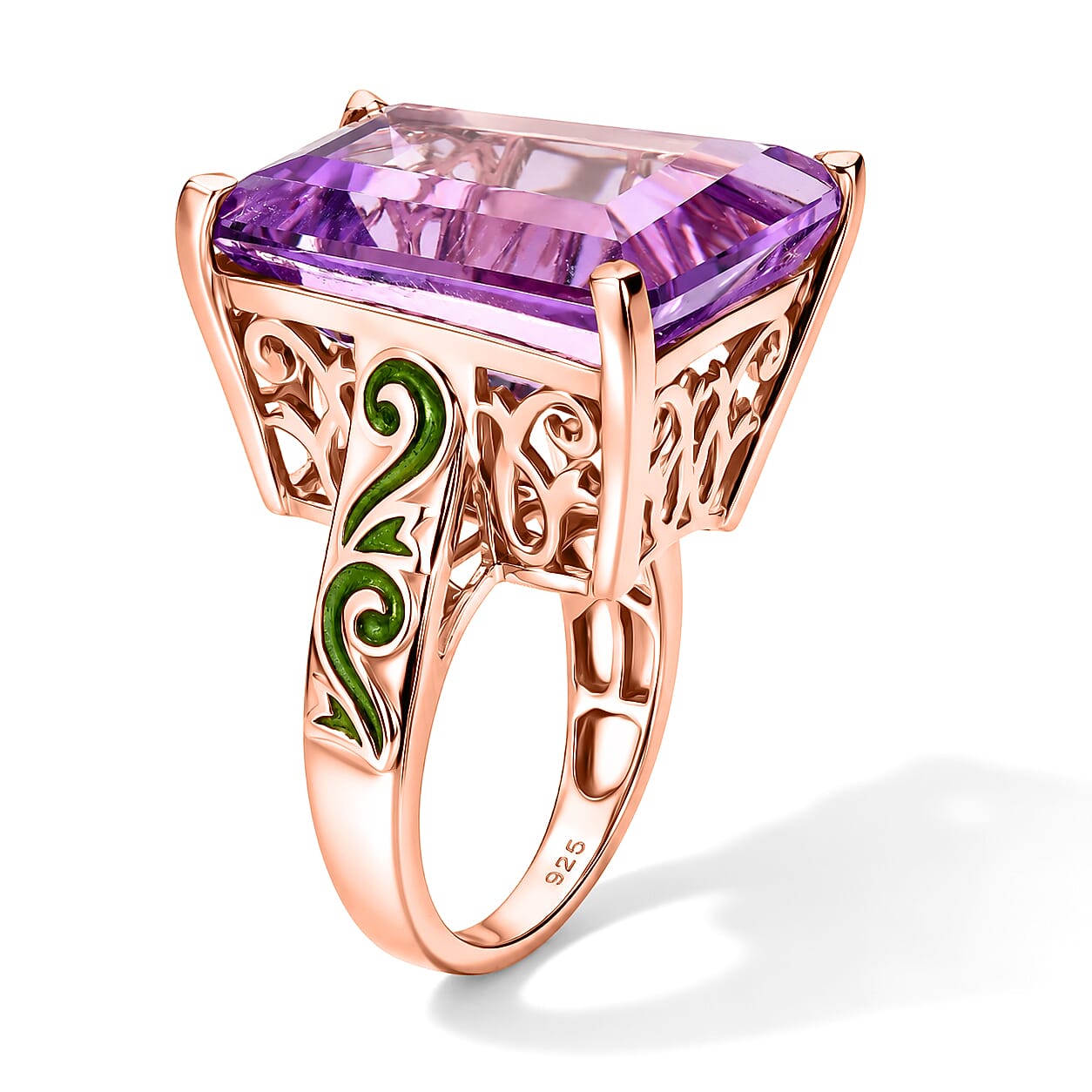 GP Art Nouveau Collection Premium Rose De France Amethyst 25.00 ctw Ring in 18K Vermeil Rose Gold Over Sterling Silver (Size 6.0)