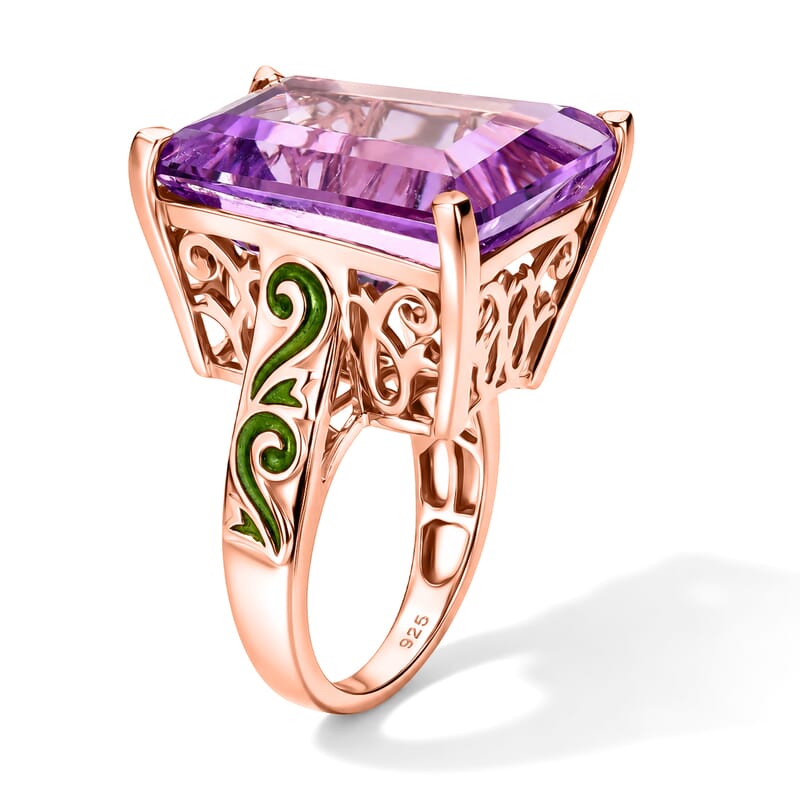 GP Art Nouveau Collection Premium Rose De France Amethyst 25.00 ctw Ring in 18K Vermeil Rose Gold Over Sterling Silver (Size 6.0)