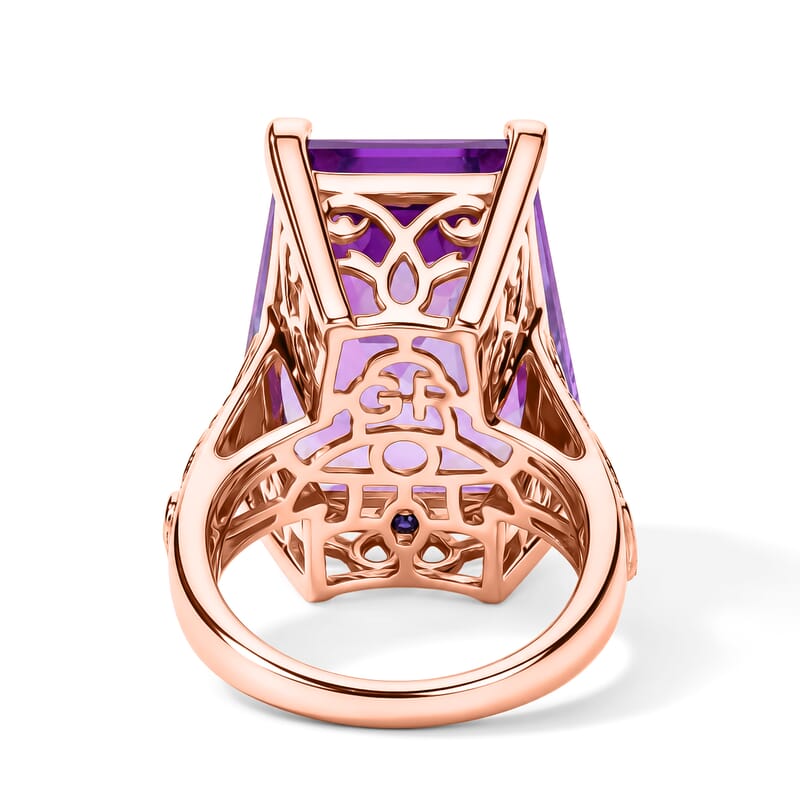 GP Art Nouveau Collection Premium Rose De France Amethyst 25.00 ctw Ring in 18K Vermeil Rose Gold Over Sterling Silver (Size 6.0)