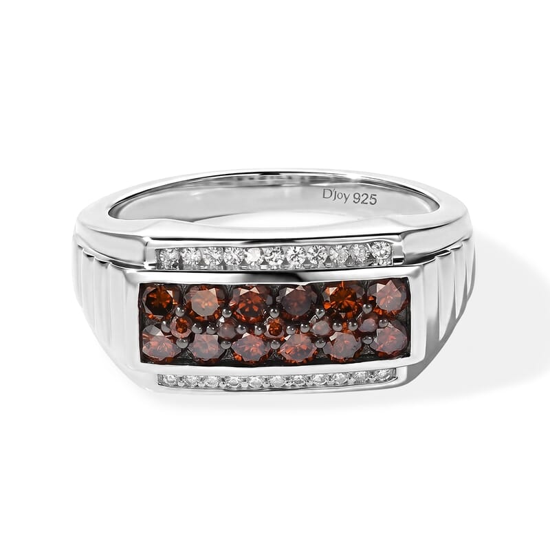 D'Joy Red and White Diamond 1.00 ctw Men's Ring in Rhodium Over Sterling Silver (Size 9.0)