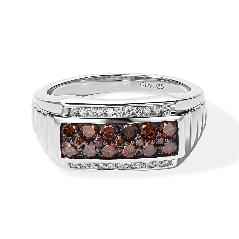 D'Joy Red and White Diamond 1.00 ctw Men's Ring in Rhodium Over Sterling Silver (Size 9.0)