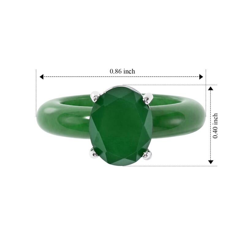 D'Joy Verdant Green Jade(D) 14.10 ctw Solitaire Ring in Rhodium Over Sterling Silver (Size 6.0)