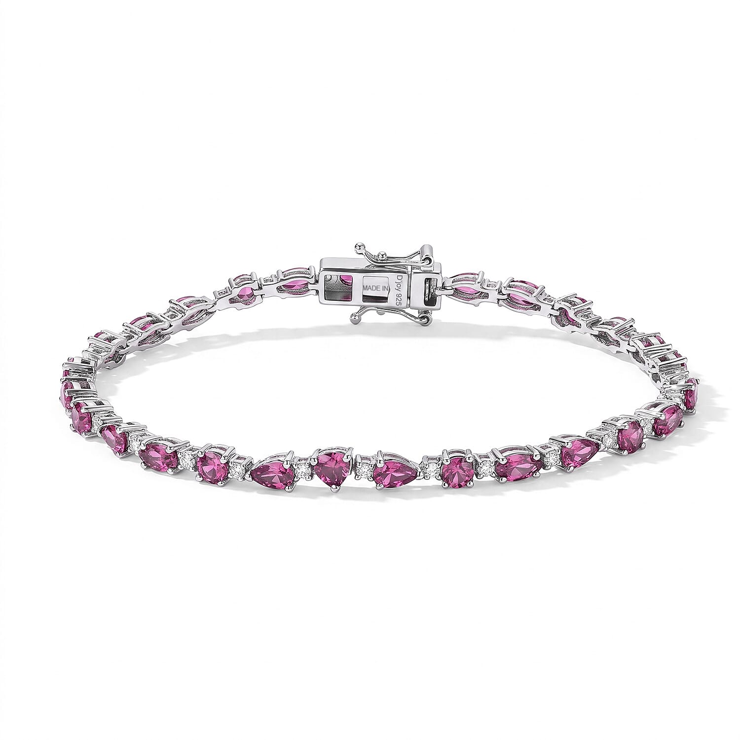 D''Joy AAA Radiant Ember Garnet and Moissanite 7.70 ctw Bracelet in Rhodium Over Sterling Silver (7.25 In)