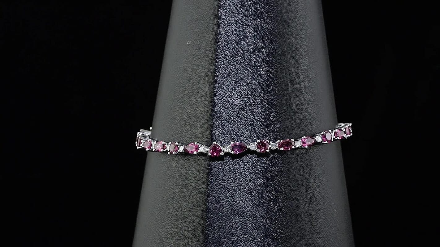 D''Joy AAA Radiant Ember Garnet and Moissanite 7.70 ctw Bracelet in Rhodium Over Sterling Silver (7.25 In)