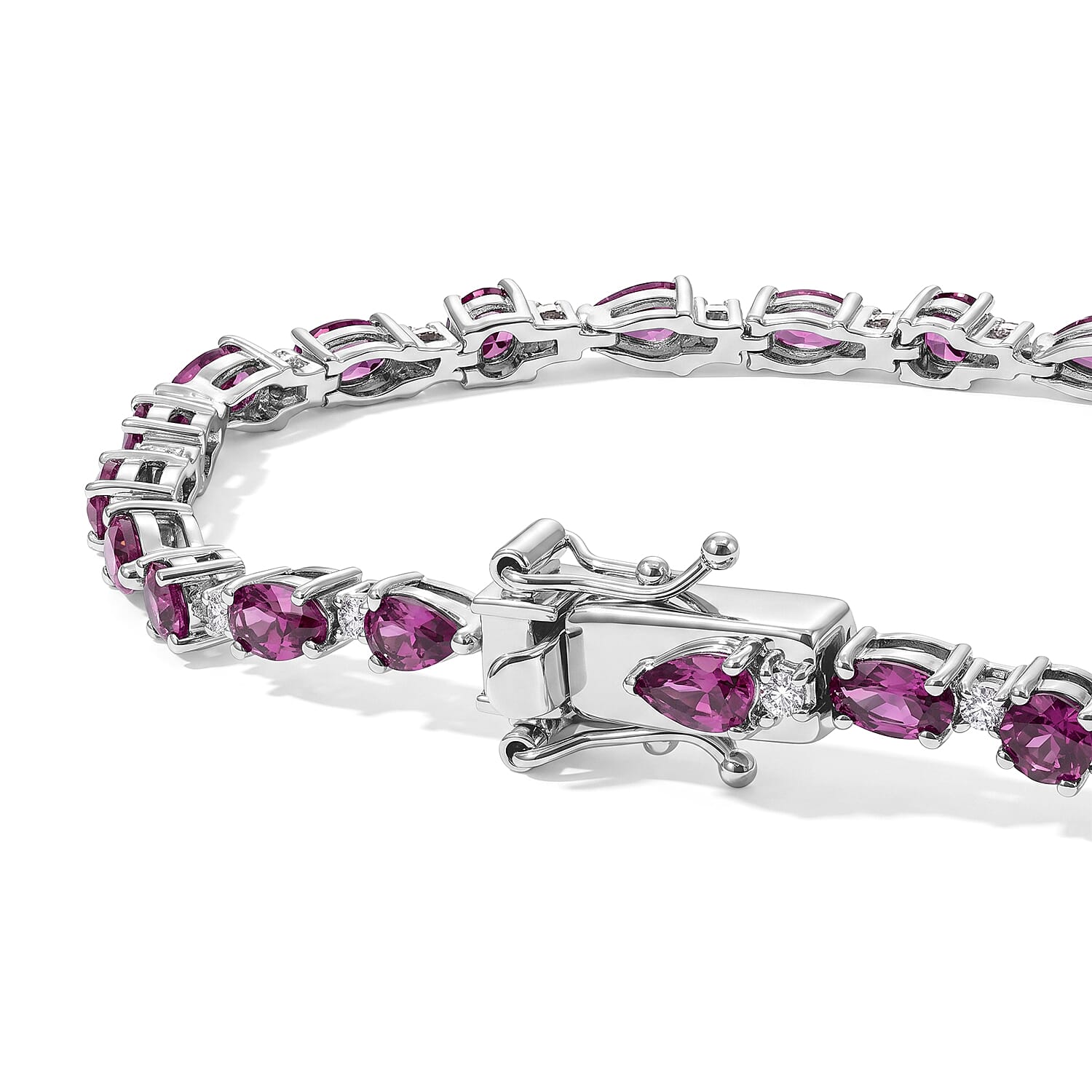D'Joy AAA Radiant Ember Garnet and Moissanite 7.70 ctw Bracelet in Rhodium Over Sterling Silver (7.25 In)
