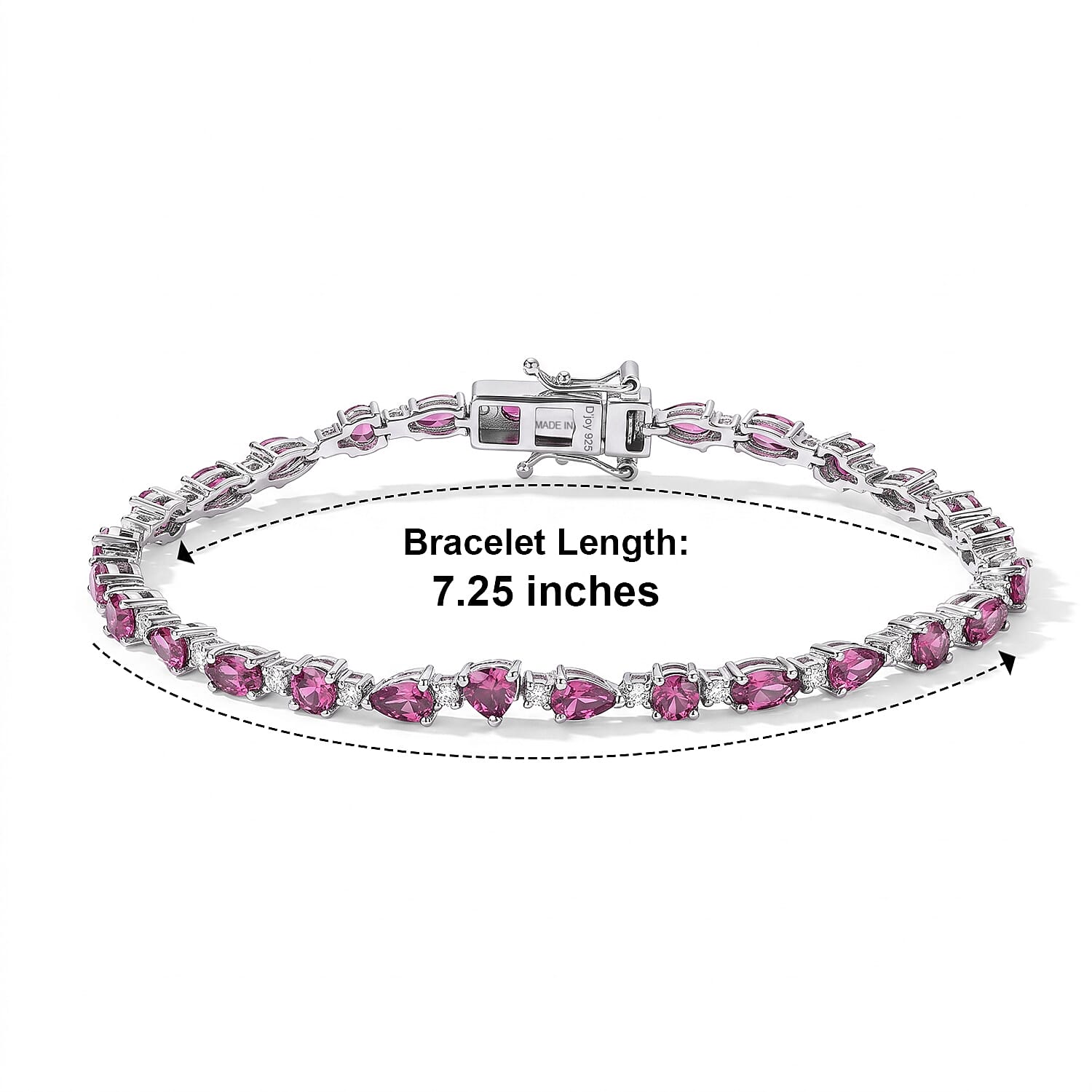 D'Joy AAA Radiant Ember Garnet and Moissanite 7.70 ctw Bracelet in Rhodium Over Sterling Silver (7.25 In)