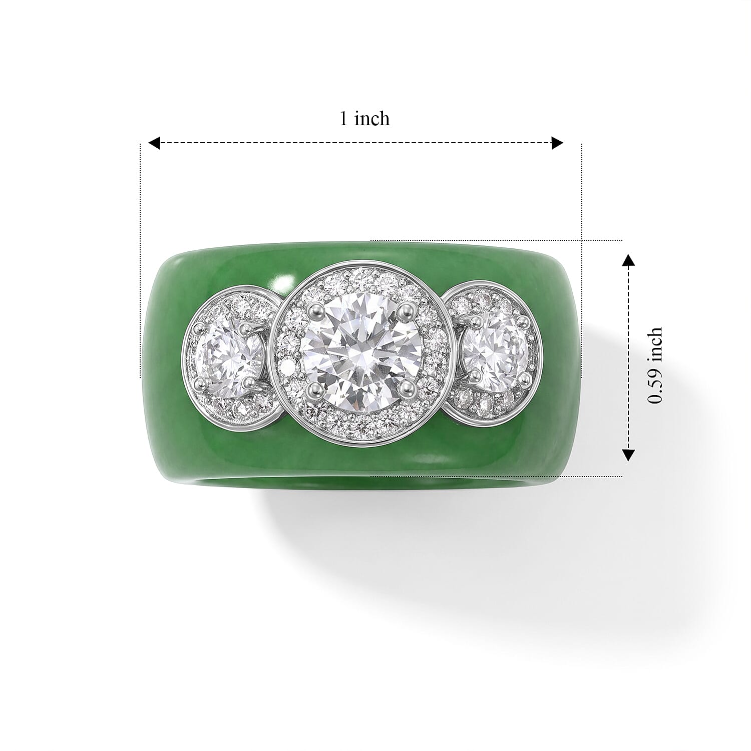 D'Joy Moissanite and Green Jade (D) 39.25 ctw Band Ring in Rhodium Over Sterling Silver (Size 5.0)
