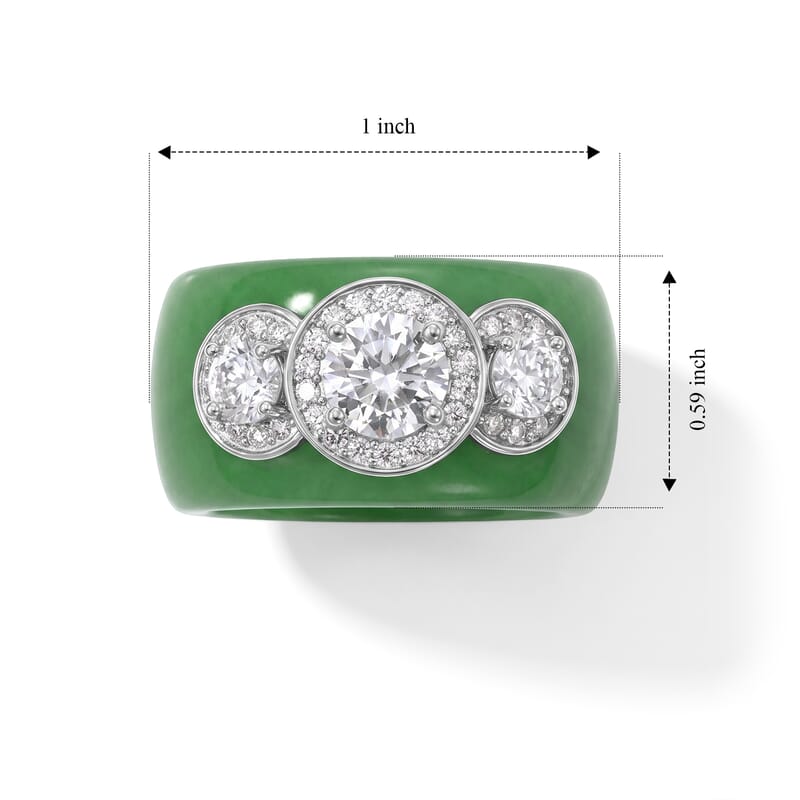 D'Joy Moissanite and Green Jade (D) 39.25 ctw Band Ring in Rhodium Over Sterling Silver (Size 5.0)