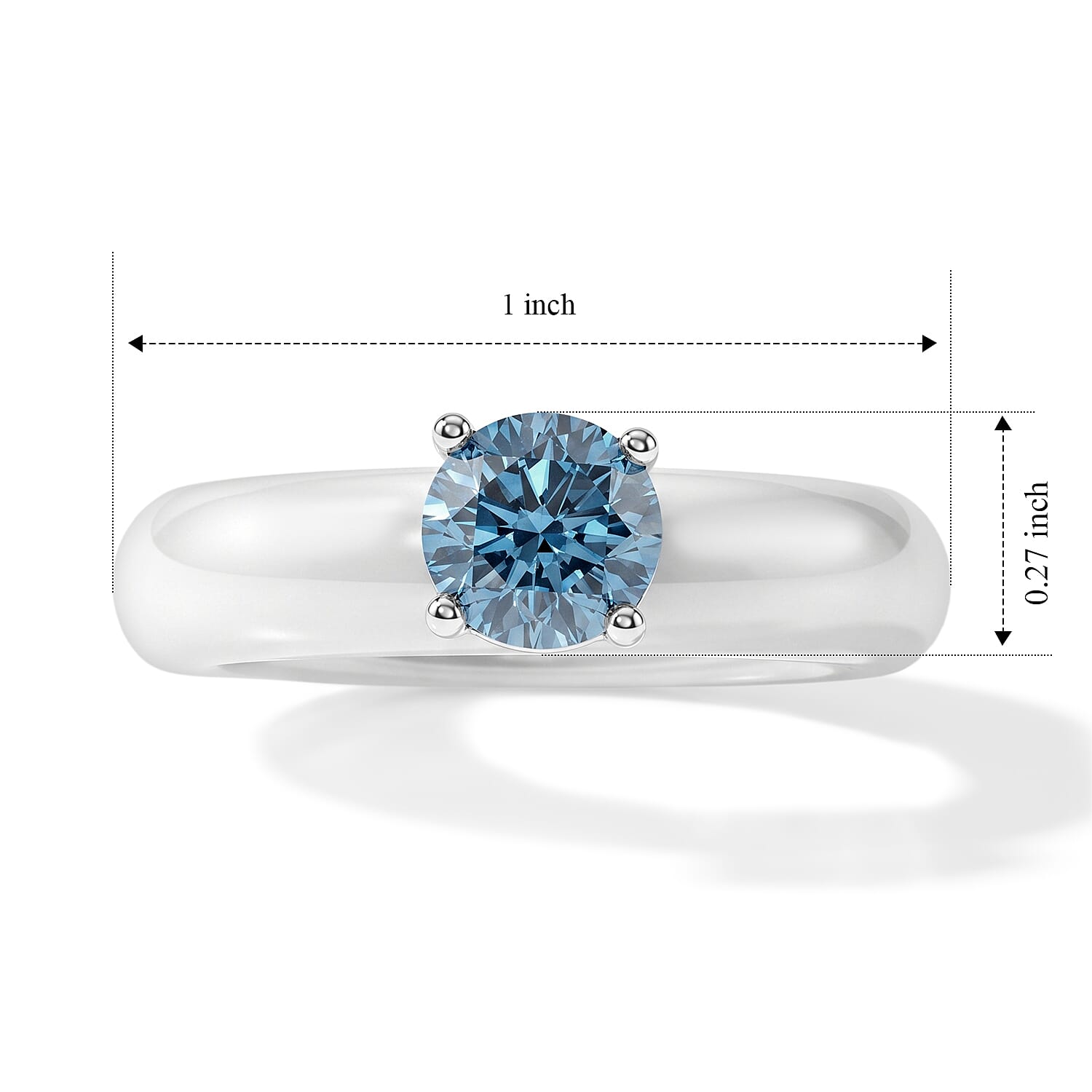 Luxuriant Lab Grown Blue Diamond (IR) VS and Natural Jade Band 15.30 ctw Azure Majesty Ring in Rhodium Over Sterling Silver (Size 7.0)