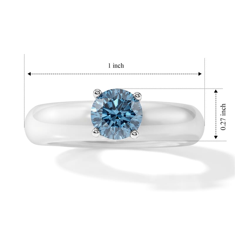 Luxuriant Lab Grown Blue Diamond (IR) VS and Natural Jade Band 15.30 ctw Azure Majesty Ring in Rhodium Over Sterling Silver (Size 7.0)