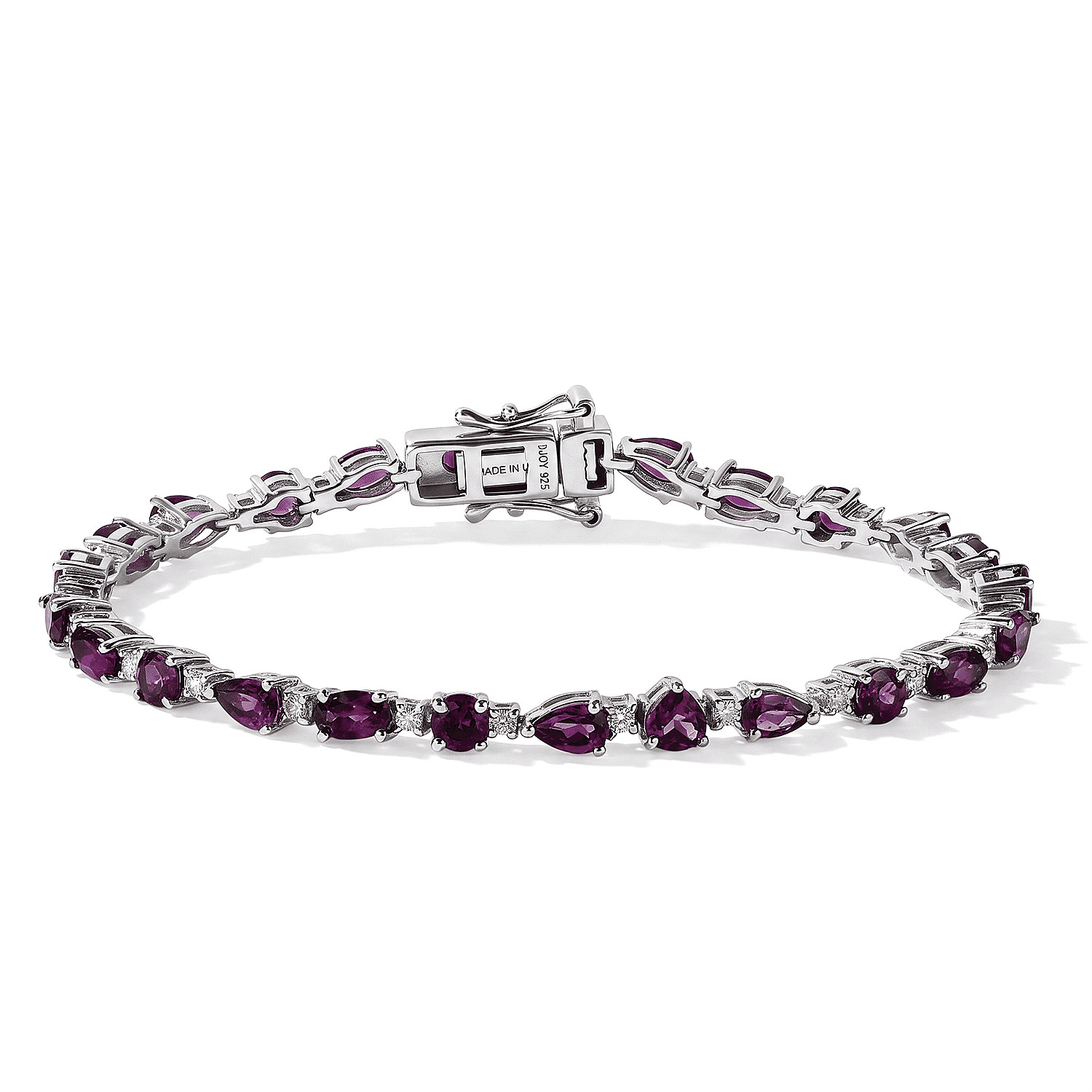 D'Joy AAA Radiant Ember Garnet and Moissanite 6.85 ctw Bracelet in Rhodium Over Sterling Silver (6.50 In)