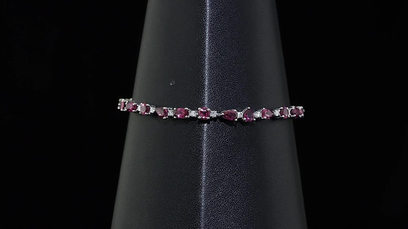 D''Joy AAA Radiant Ember Garnet and Moissanite 6.85 ctw Bracelet in Rhodium Over Sterling Silver (6.50 In)